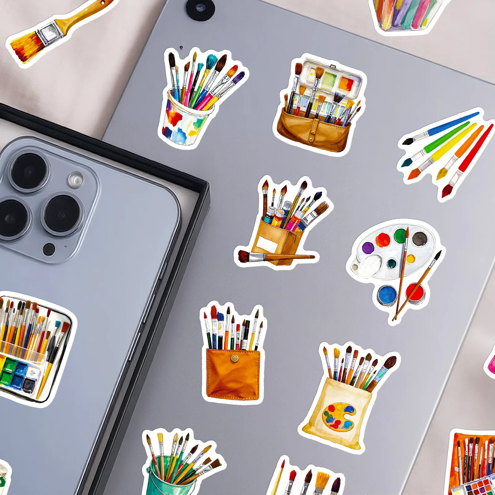 Set da 56 pezzi di strumenti da disegno Adesivi per doodle Stile INS Tavolozza di pennelli Studente Cancelleria Notebook Laptop Decalcomanie decorative - immagine 5