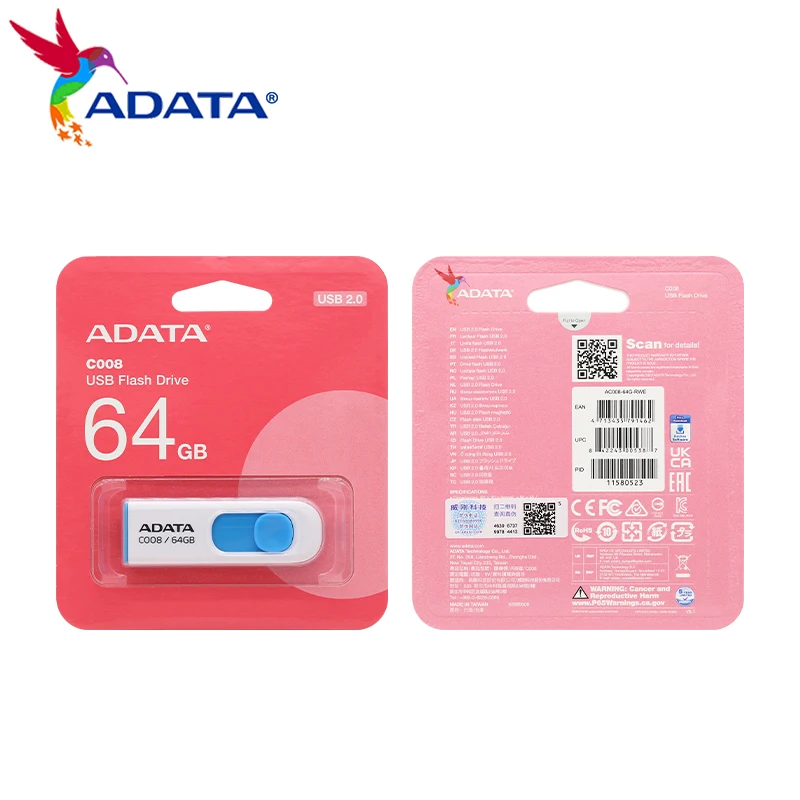 USB Flash Drive Flash Drive Original ADATA USB 2.0 Retractable Flash Drive C008 64GB 32GB 16GB Memory Stick USB Pendrive For Computer