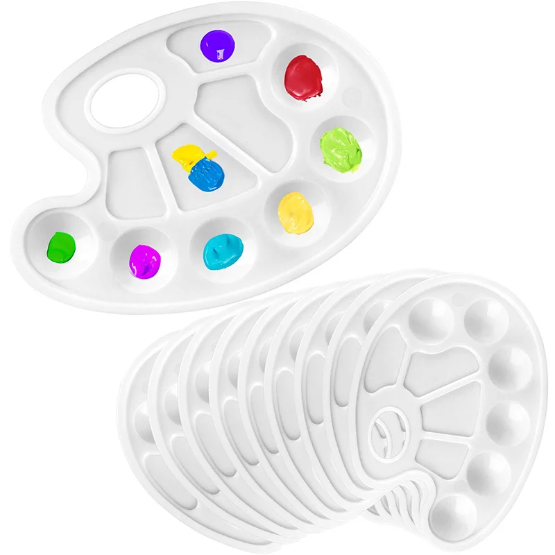 

10pcs 10 Wells Paint Tray Palettes Plastic with Thumb Hole Perfect for Kids DIY Craft Art Acrylic Oil Watercolor Painting