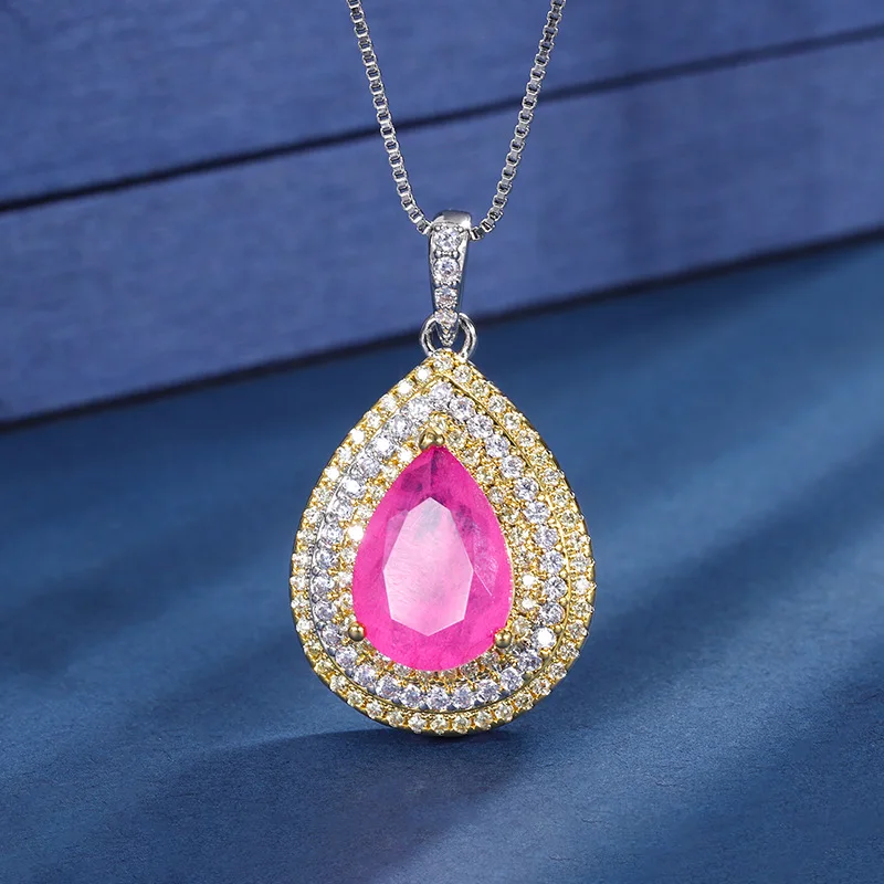 Pink Tourmaline Stud Diamond Necklace