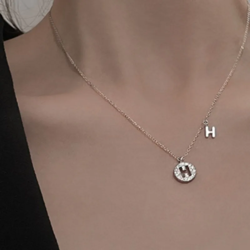 Silver Color Initial Letter Round Pendant Necklace for Women Name Pendant Necklace with Zirconia A to Z Charm Jewelry Gift