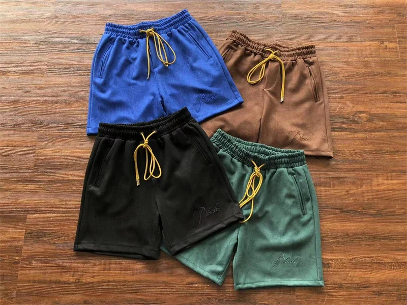 

23SS New Fasion Suede Fabric Rhude Shorts Men Women Drawstring Elastic Waist Casual Breeches Hip Hop