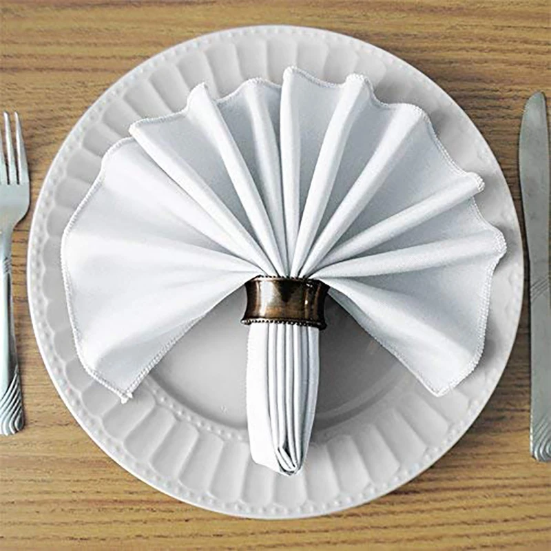 Reusable Polyester Napkins 10pcs 50x50cm White Wedding Party Christmas Dining Table Decor