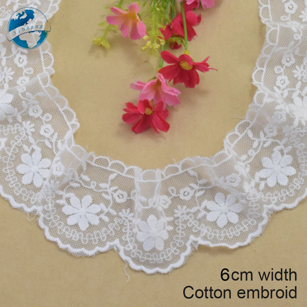 6 cm breites weißes Baumwollbesticktes Spitzenband mit Guipurebesatz, DIY-Hochzeitskleid-Zubehör, afrikanische Spitzenapplikation, Kleidung, Nähen – Detail 2