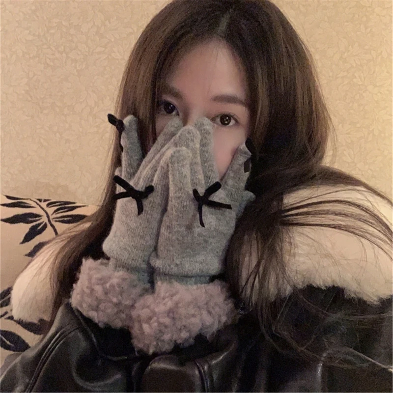 

Winter Knitting Gloves Women Full Finger Gloves Outdoor Skiing Cycling Gloves