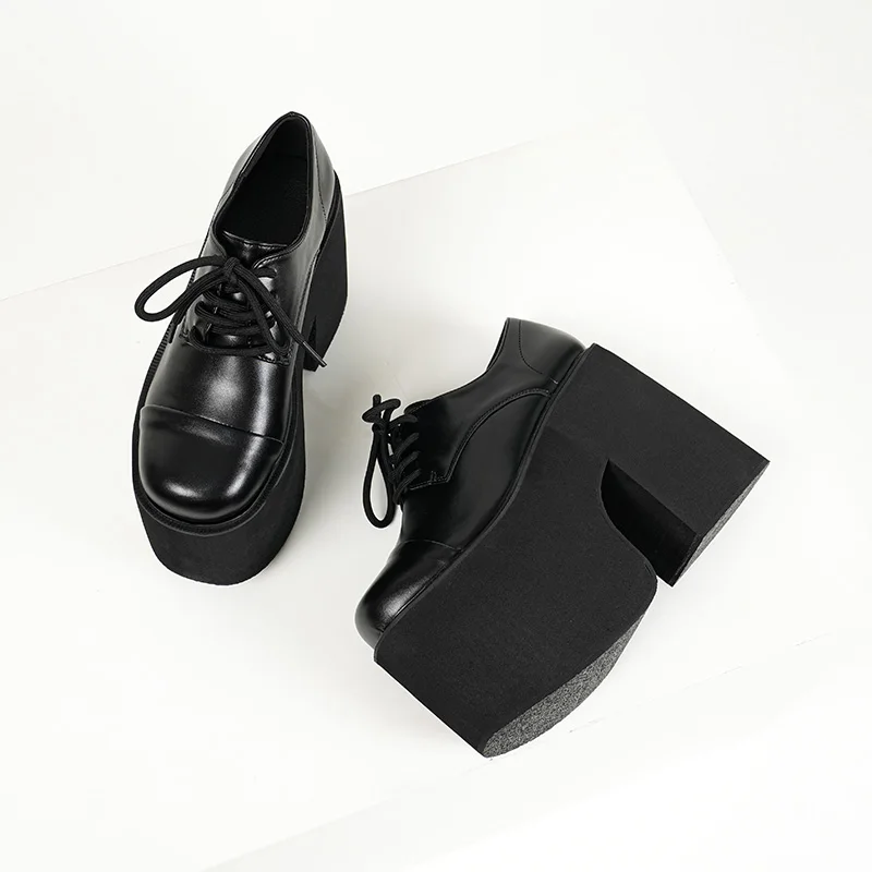 Gdgydh Damen Chunky Heeled Pumps schnüren elegante Oxford Plattform Pumps für Frauen Höhe erhöhen Design Party Cosplay Schuhe – Detail 7