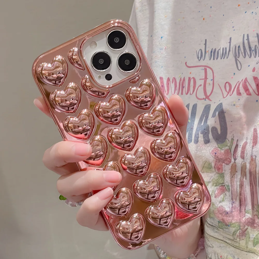 Three Dimensional Heart Electroplated Phone Case with Anti-Drop Protection