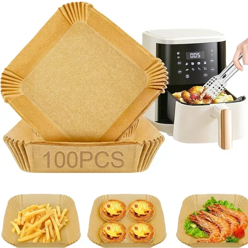 Air Fryer Accessories 50/100PCS Bakeware Disposable Paper Tray Non-Stick Mat Baked Silicone Paper Square Round