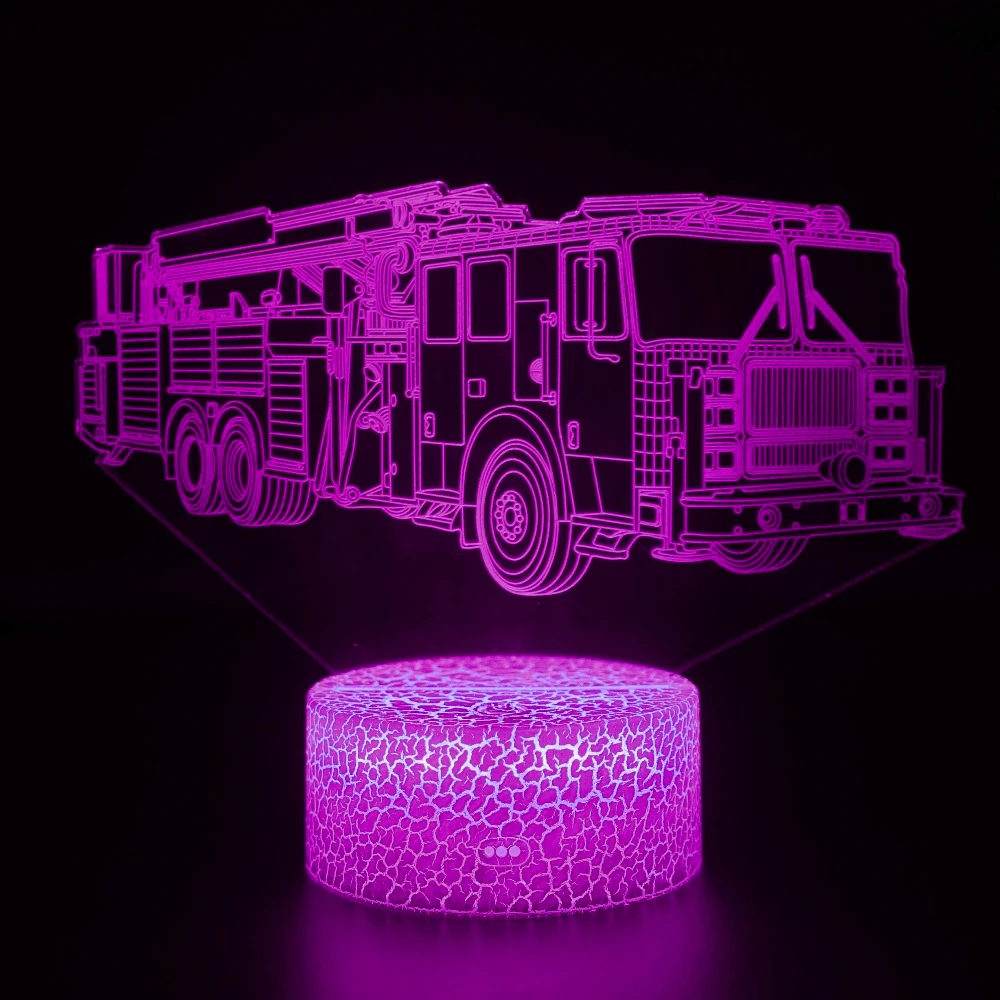 Fire Truck Night Light LED 3D Illusion Firefighters Lamp Birthday Gift ...