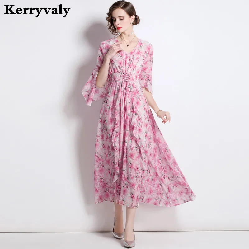 French Floral High Waist Long Maxi Dress Women Sommerkleider Damen 2022 Summer Beach Holiday Party Dresses Jupe Femme K6129