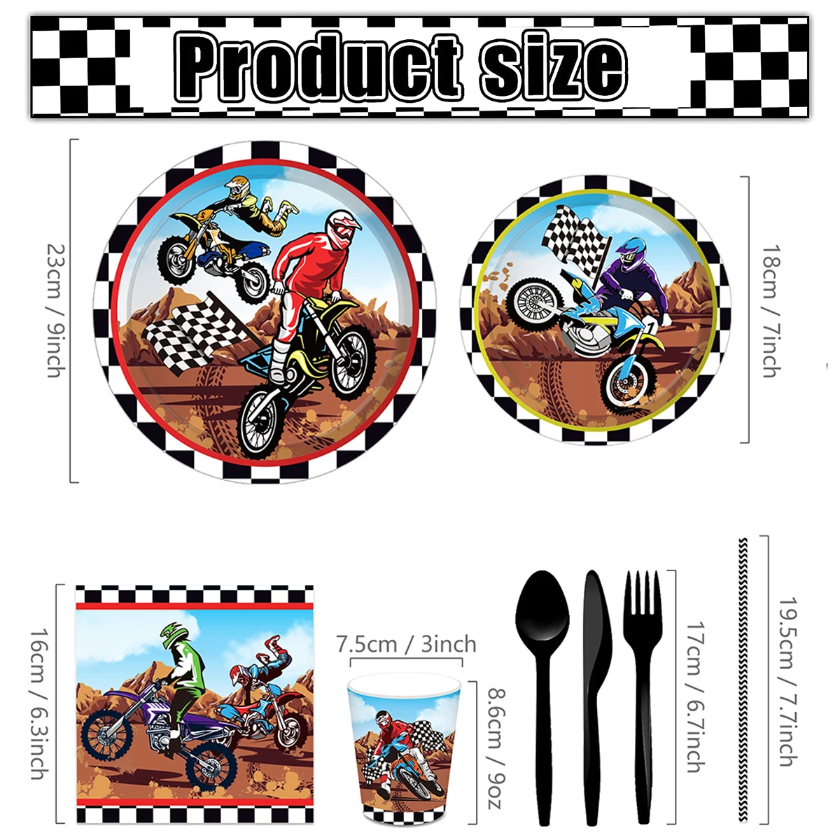 Motorrad-Thema Happy Birthday Banner Teller Tortendekoration Helm Motocross Ballon Dirt Bike Geburtstagsdekoration Partyzubehör – Detail 3