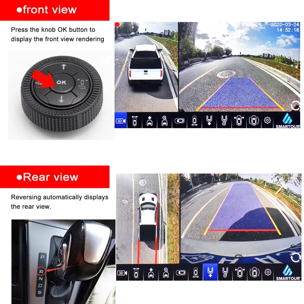 Smartour HD 1080P 3.5D 360 Degree Bird View Car System Cameras Car Parking Surround View Video Recorder DVR Monitor AHD 4K 360 panoramic camera 360 degree camera