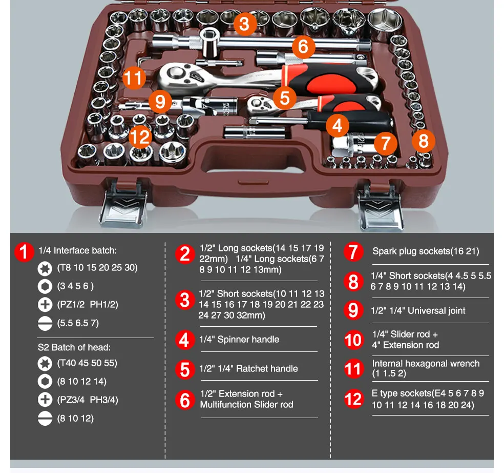 Socket Set Universal Car Repair Tool Ratchet Set Torque Wrench Combination Bit A Set Of Keys Multifunction DIY toos