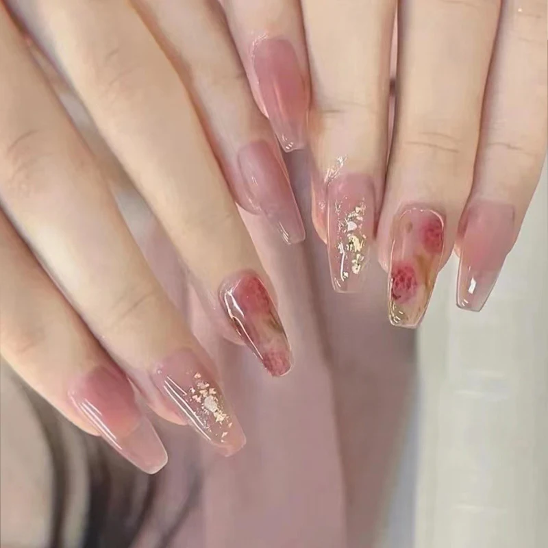 

24Pcs/Set False Nail Lovely Rose Gold Fake Nail Tips Full Cover Acrylic False Nails Art Decoration For Nail Tips Beauty