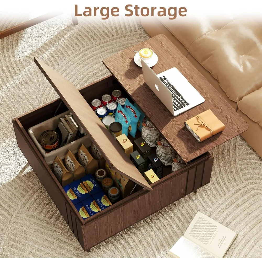 Lift Top Coffee Table with Storage and Hidden Compartment, Wooden Lift Tabletop, Mid Century Modern Wood Coffee Table