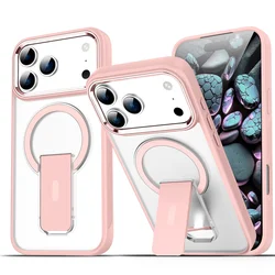 Luxury Magnetic Folding Stand Phone Case with Matte Translucent Back Cover for iPhone 12 (Pink)