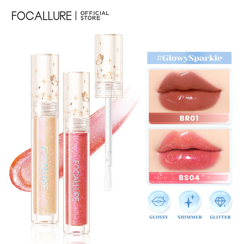 

FOCALLURE Glitter Shimmer Lip Gloss Nourishing Long-lasting Lip Glaze Lip Tint Glossy Liquid Lipstick Cosmetics Makeup for Women