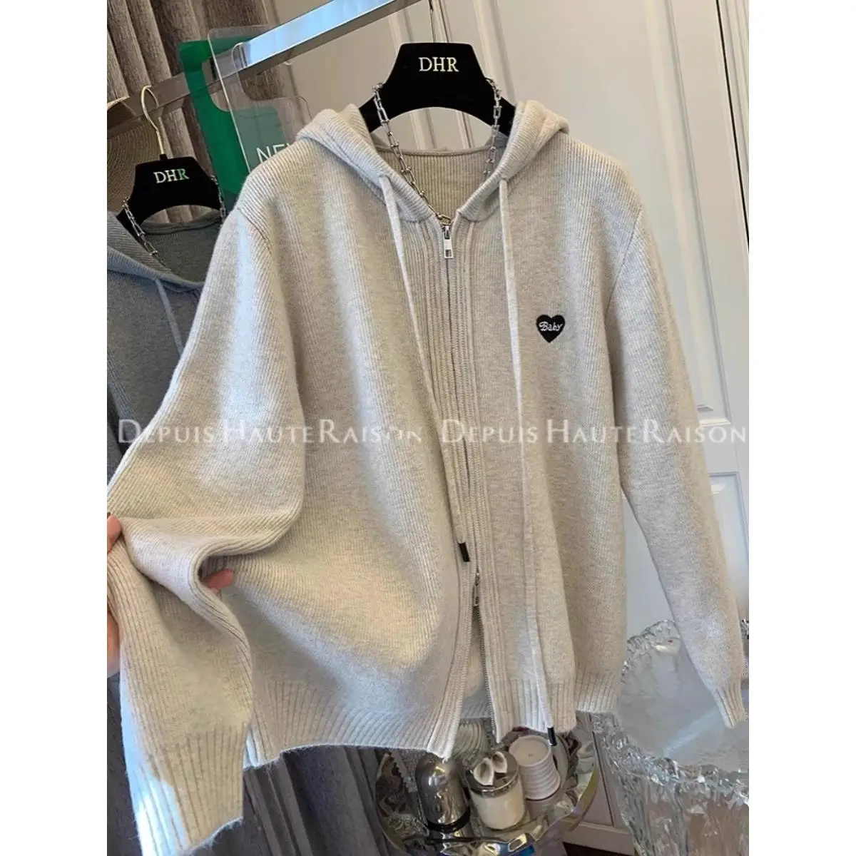 여성 패션 경량 마름모 퀼팅 코튼 패딩 재킷 플러스 사이즈 라운드 넥 다재다능한 긴 겉옷, 솔리드 코튼 패딩 코트로 따뜻하게 9 우아한 한국 스타일 하트 자수 지퍼 두꺼운 부드럽고 유연한 스웨터 루즈핏 후드 니트 재킷