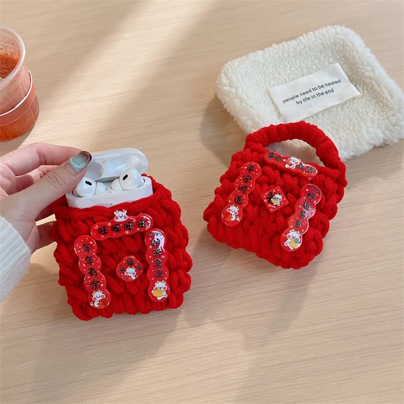 

Cute Knitted New Year Couplet Case for AirPods Pro2 Airpod Pro 1 2 3 Bluetooth Earbuds Charging Box Protective Earphone Cover