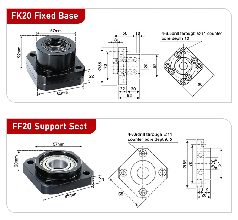 SFU2504/SFU2505/SFU2510 150 mm-1150 mm Kugelumlaufspindel + DSG25H Muttergehäuse + BKBF20/EKEF20/FKFF20 + XB-Koppler 40 x 65 14 mm-17 mm – Detail 11
