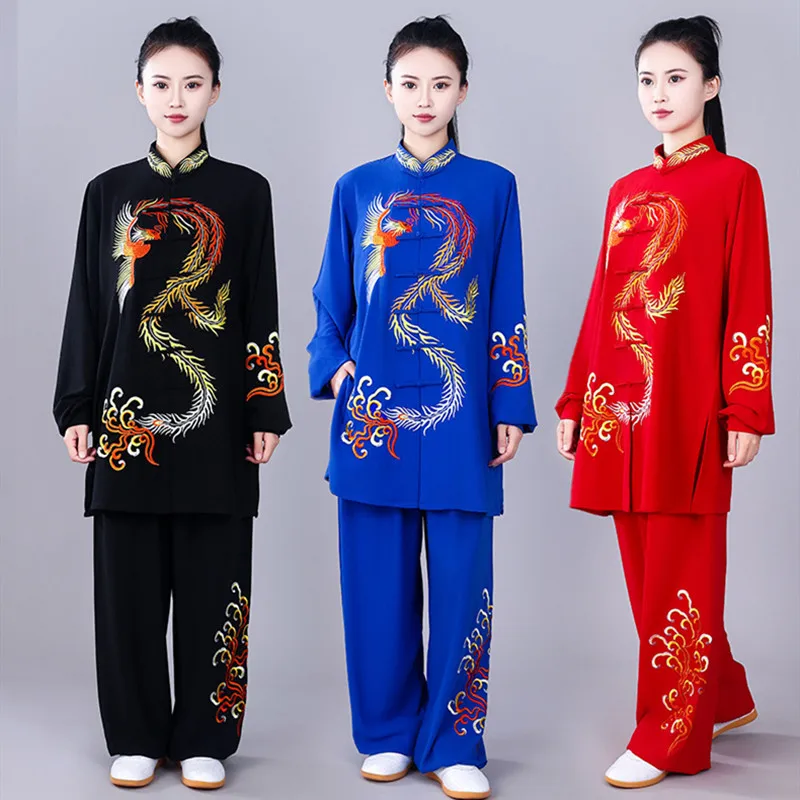 Tai Chi Clothes Martial Arts Uniform Kung Fu Clothing for Women Phoenix Embroidery Chinese Style Competition Performance Wear