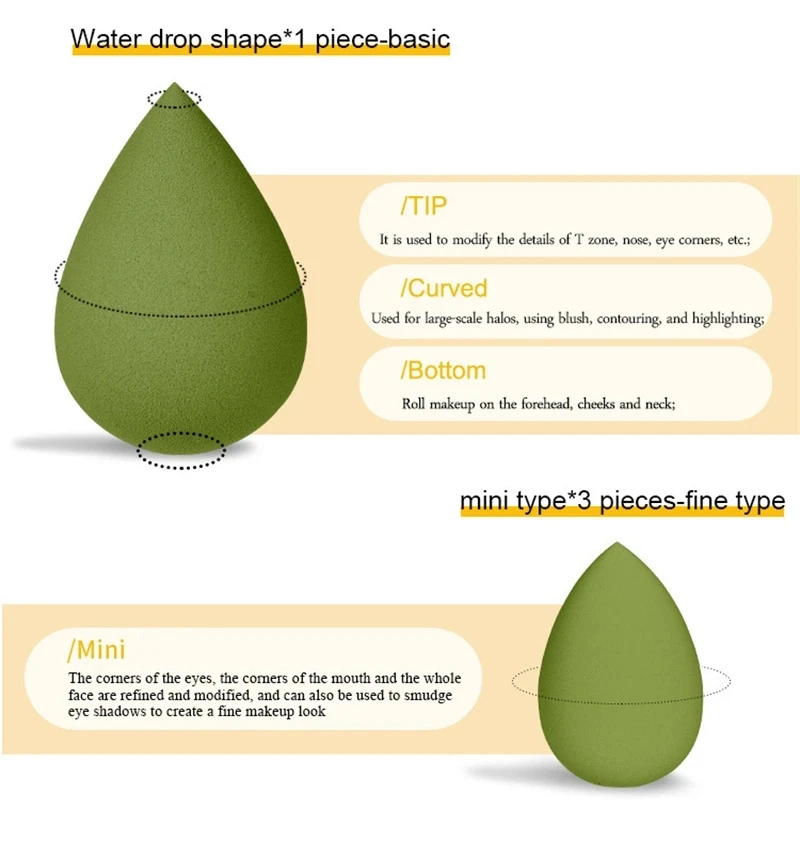 7개/세트 메이크업 스펀지 세트, 리퀴드 BB 크림 파우더 적용에 적합, 메이크업 에그 건식 및 습식 겸용 파우더 퍼프