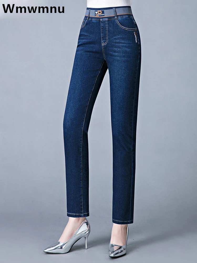 812766-644cb2.jpg Korean Big Size 36 Straight Jeans Women Casaul Vintage Denim Pants Retro Trousers High Waist Vaqueros Stretch Kot Pantalones - Image 1