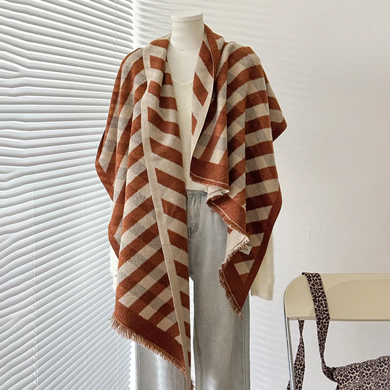 2025 Women's Luxury Cashmere Winter Shawl - Striped with Tassels Pashmina Bandana Wrap
