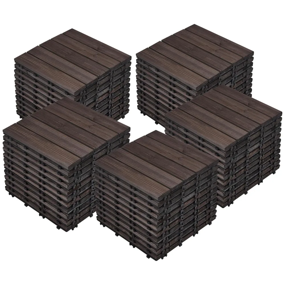 55pcs Patio Deck Tiles 12 x 12in Interlocking Wood Composite Deck Wooden Flooring Tiles Fir Wood Indoor&Outdoor