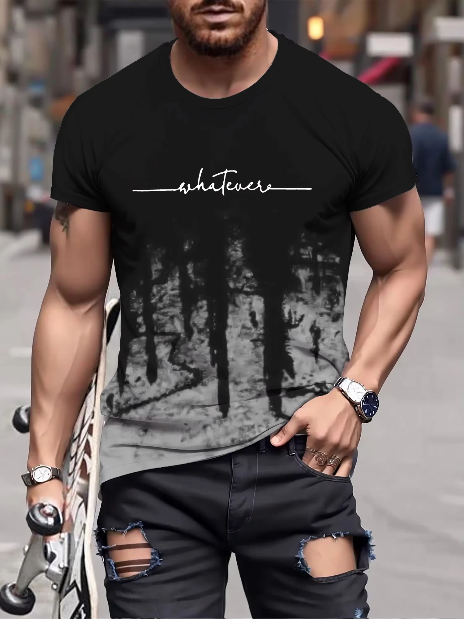 Men's Gradient Reset Letter 3D Printed T-shirt Summer Outdoor Casual Sports Quick Drying Short Sleeve Top Plus Size Men Clothing 4