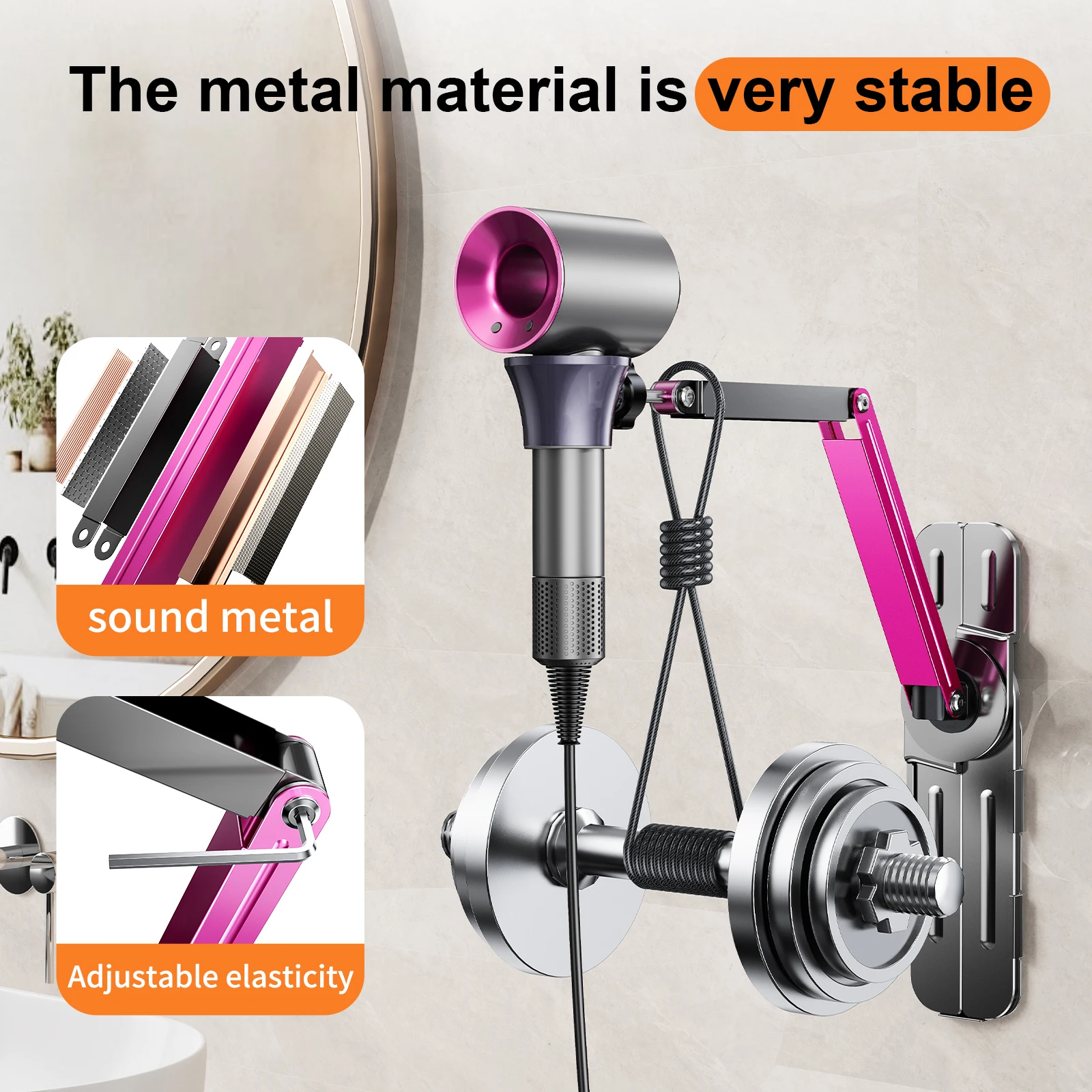 Eary Universal Hair Dryer Holder Wall Mounted For Metal Blow Dryer Hanger For Cabinet Bathroom Free Hands Phone Tablet Stand