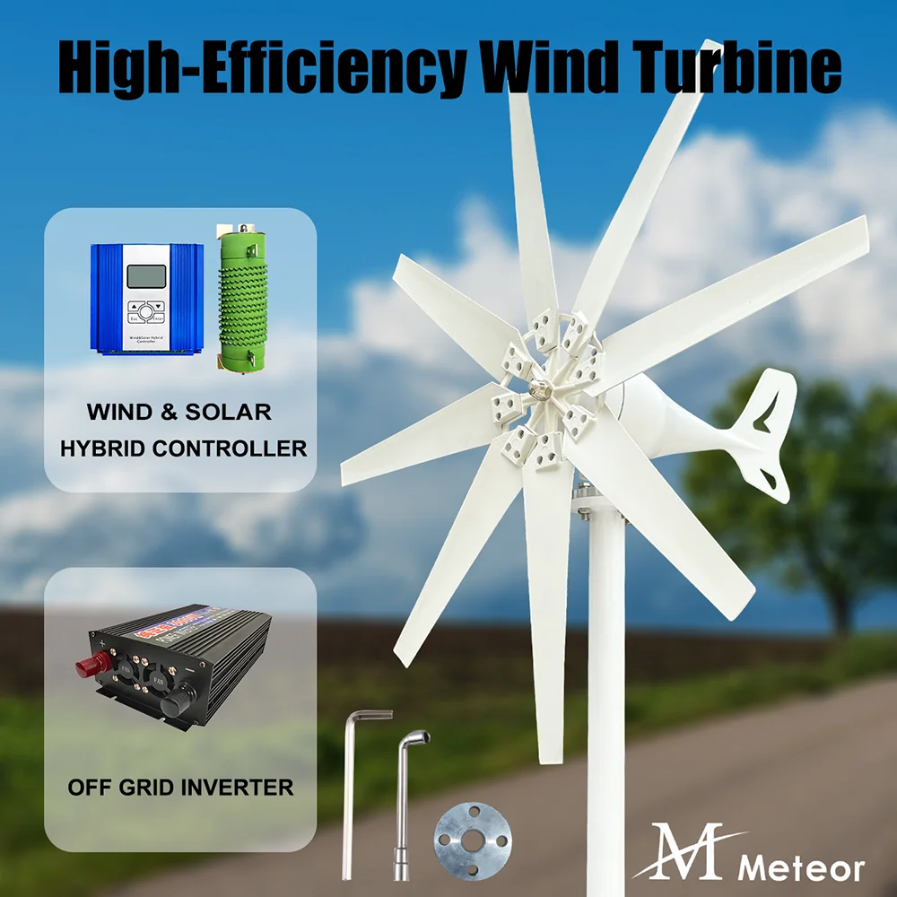 Solar Wind Generator 2000W High Efficiency Wind Turbine Generator 12V 24V 48V Horizontal Axis Windmill Free Energy Power Factory For Home Use 220V