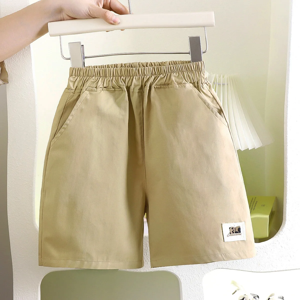 UNITIM Summer Kids Boys Shorts Solid Cotton Thin Elastic Waist Versatile Children Boys Shorts Pocket Cool Toddler