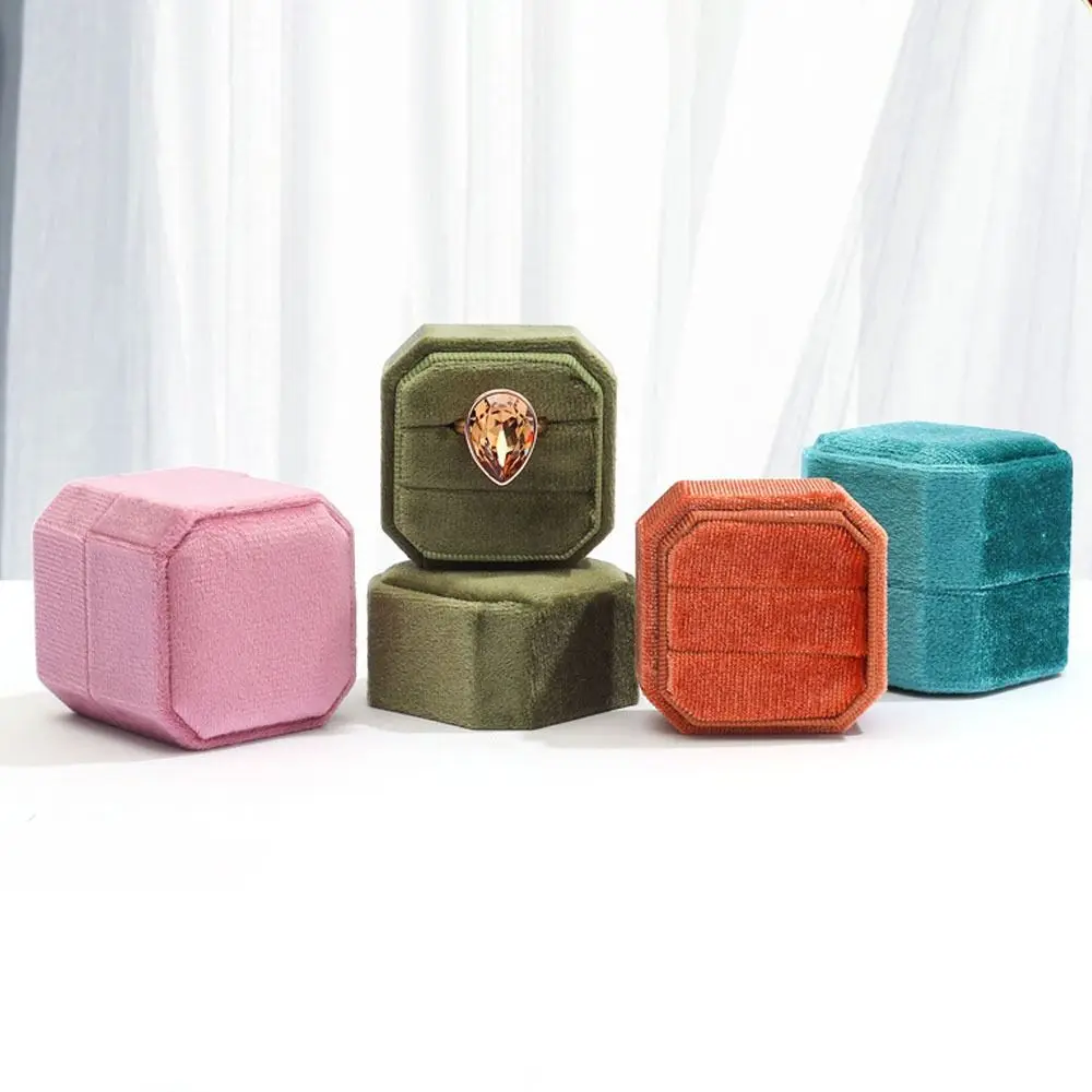 

Velvet Jewelry Box High-quality Exquisite Octagon Square Double Ring Storage Case With Detachable Lid Packing Box Engagement