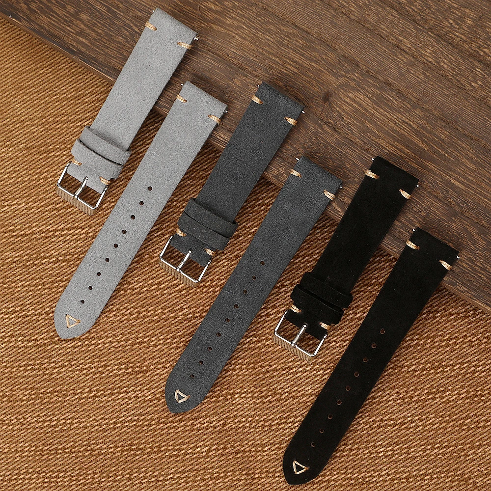 Premium Hand-Sewn Retro Calfskin Suede Watchband - Quick Release Soft Strap