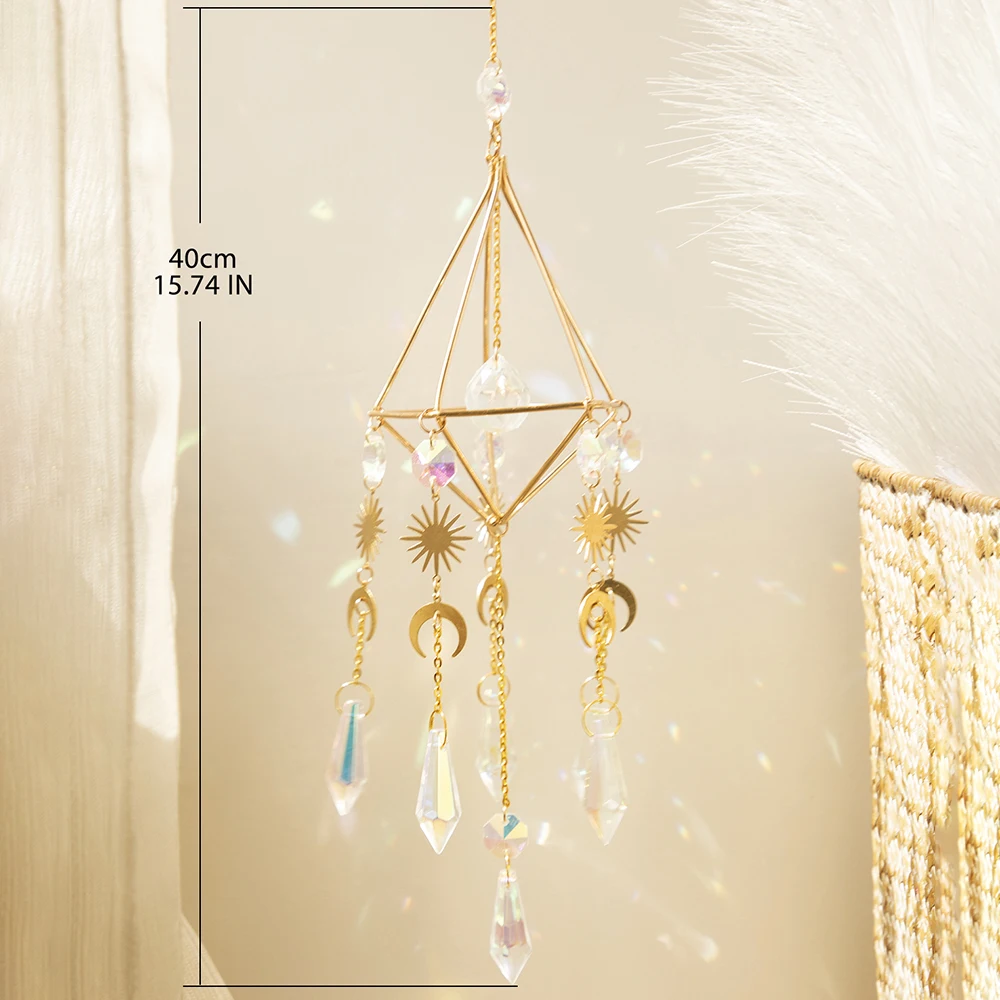 Suncatcher Sun and Moon Rainbow Crystal Sun Catcher Window Hanging Decor Suncatcher Crystal Home Garden Ornaments Outdoor Gift