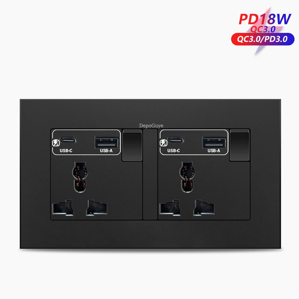 Dual 3Pin-2AC-18W-Bl