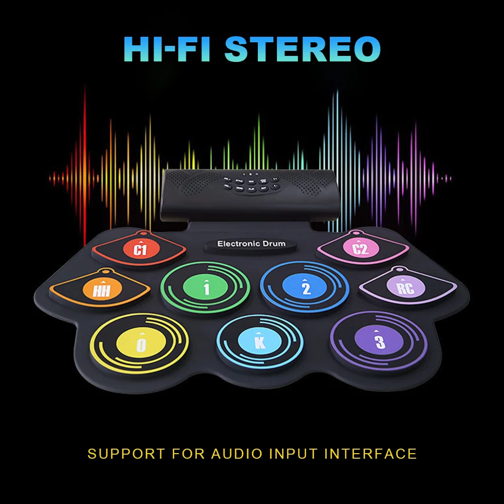 Musical Percussion Instruments Electronic Drum Pad 9 Pads Roll Up Drum Kit Built-in Speaker Electronic Roll Up Drum Pad Set Drumsticks Sustain Pedal Kids Beginners