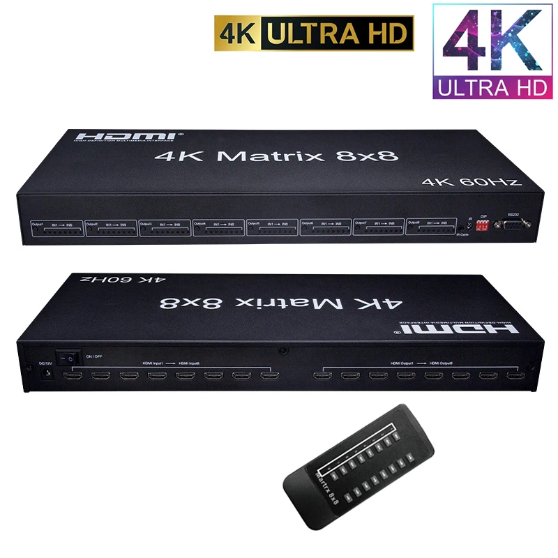 

4K 60hz HDMI Matrix 8x8 HDMI Switch Splitter 8 in 8out RGB/YUV 4:4:4 EDID True Matrix Support HDCP2.2 RS232 for Laptop PC HDTV