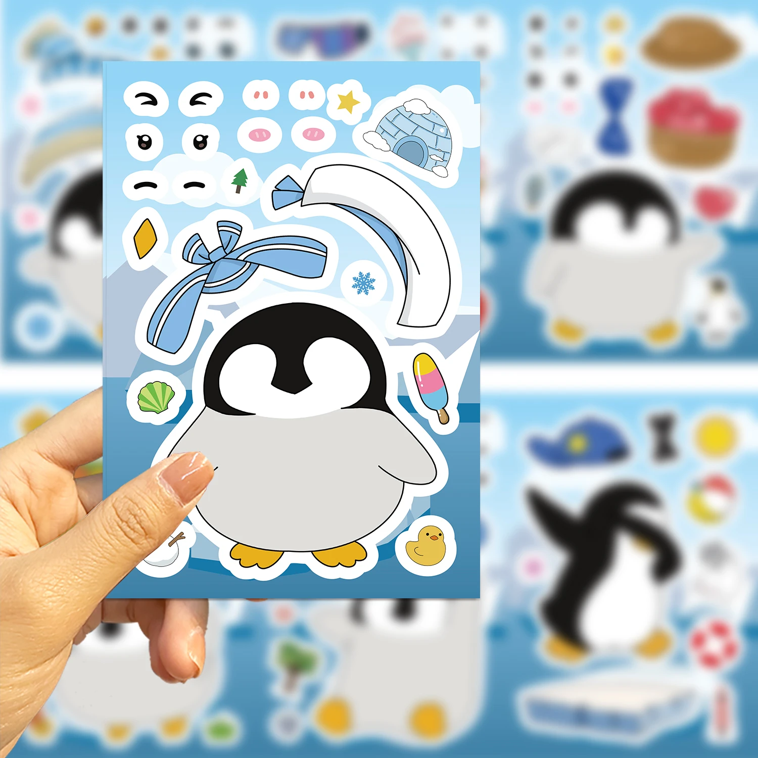 8/16/24PCS Pinguin Tier Puzzle Aufkleber Make-A-Face DIY Montage Spaß Puzzle Konto Material Wasserdichte Aufkleber – Detail 6