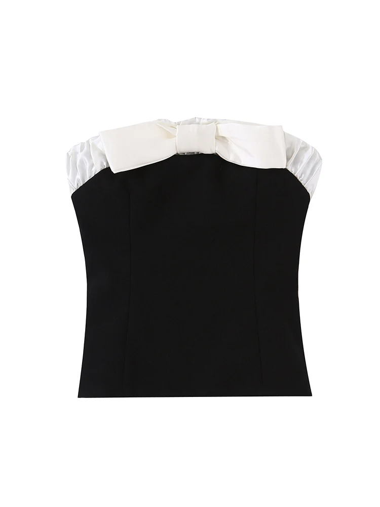 Women Contrast Color Bow Knot Tube Top Summer New Sexy Party Club Strapless Sleeveless Backless Crop Top Fashion Ladies Clothes