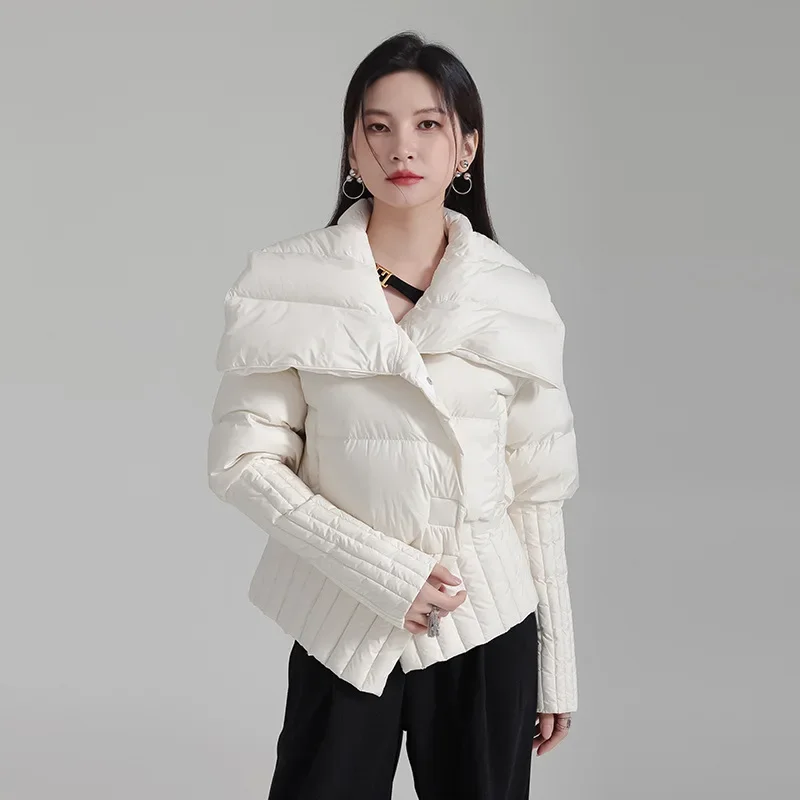 Lapel Down Jacket for Women White Duck Down Thickened Short Jacket Hairless Collar Autumn/Winter Coat short and thickened down jacket for women winter standing collar white duck down jacket trend