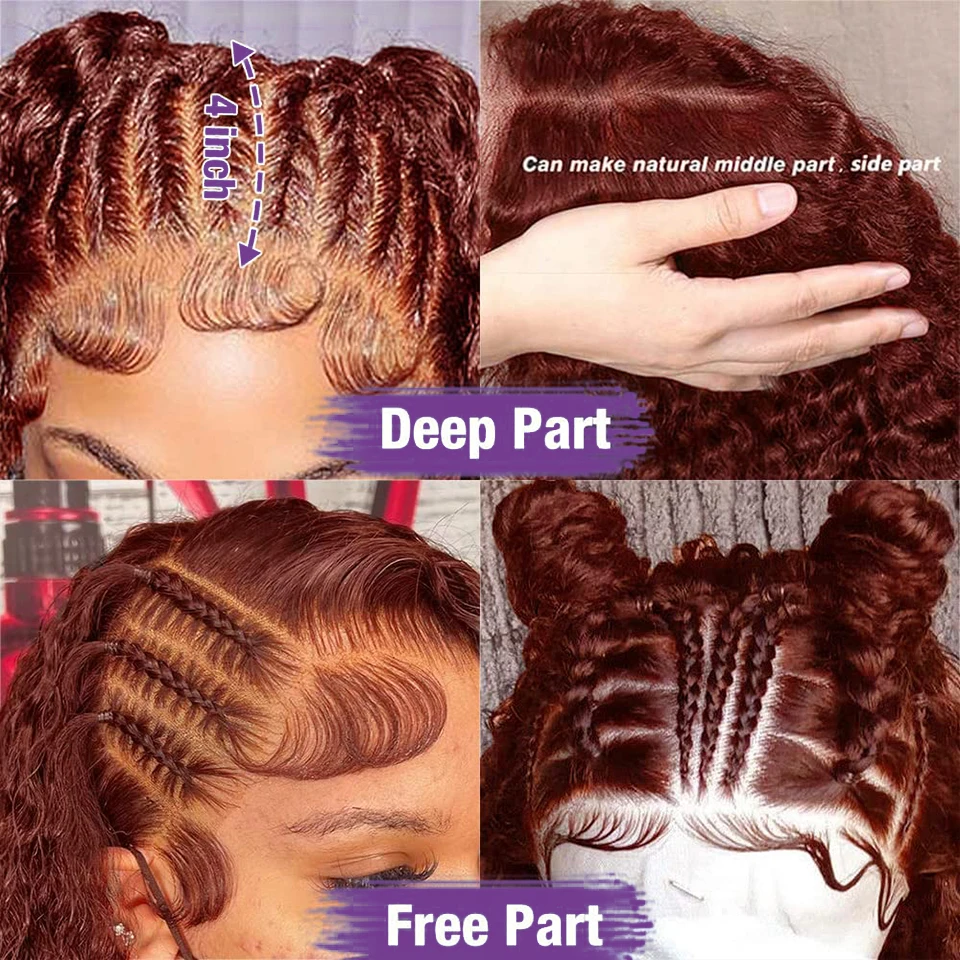 Human Hair Wigs 13x4 13x6 Water Wave Lace Front Full Lace Frontal Red Color Reddish Brown Copper Red HD