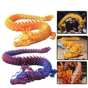 3D Printed Articulated Dragon Chinese Dragon Flexible Realistic Made Ornament Toy Model Home Office Decoration Decor Kids Gifts