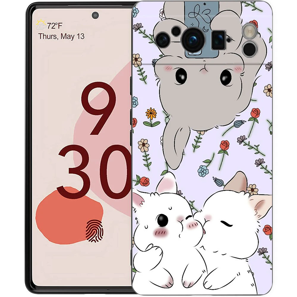 Cute Colorful Rabbit Phone Case - Soft Shockproof TPU Black Cover
