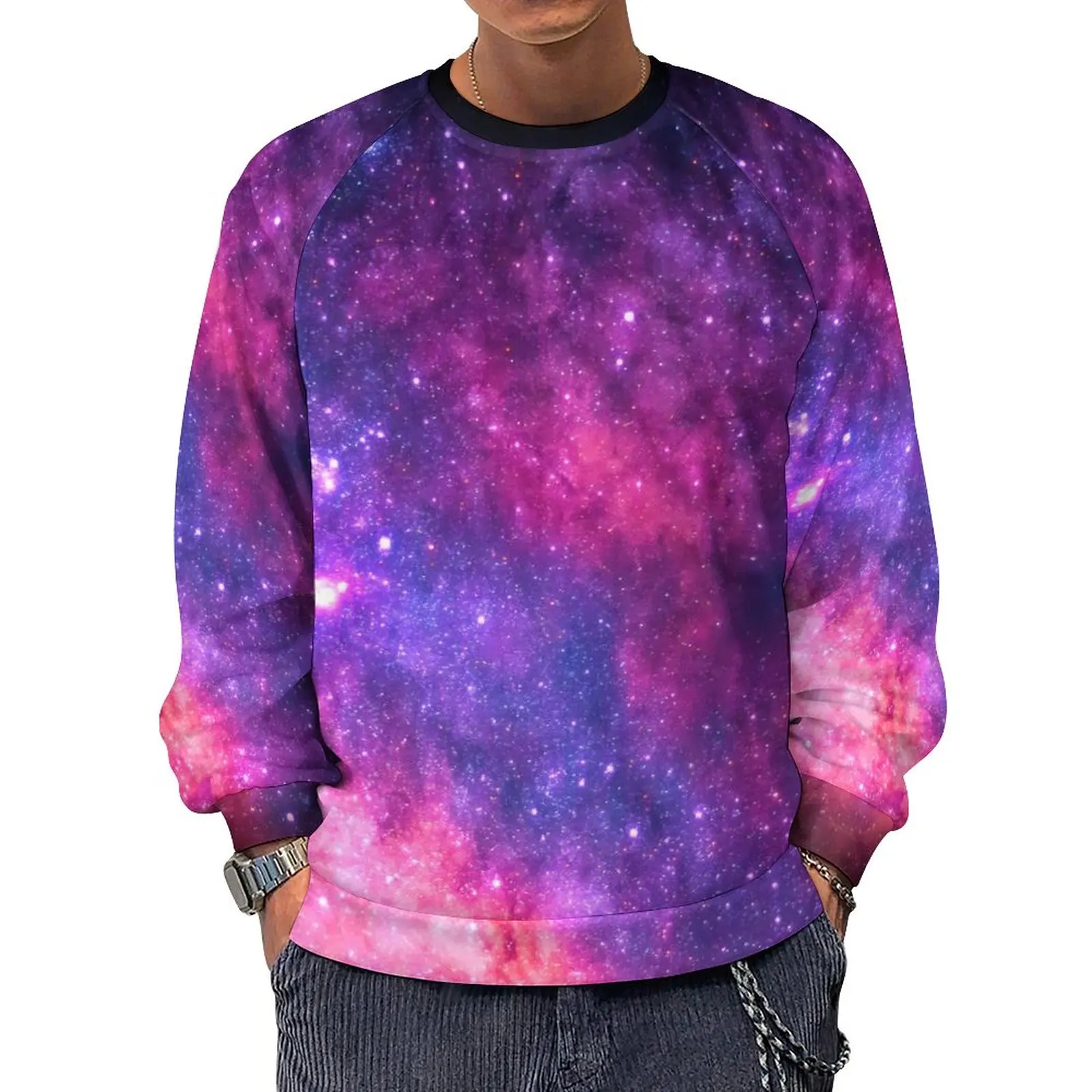 

Pink Purple Galaxy Casual Sweatshirts Vintage Print Funny O Neck Hoodies Winter Long Sleeve Outerwear Oversized Hoodie Gift