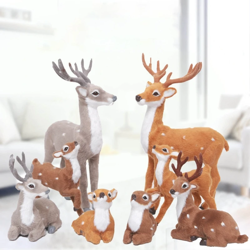 

Simulation Christmas Reindeer Figurine Xmas Elk Deer for Doll New Year Home Decor
