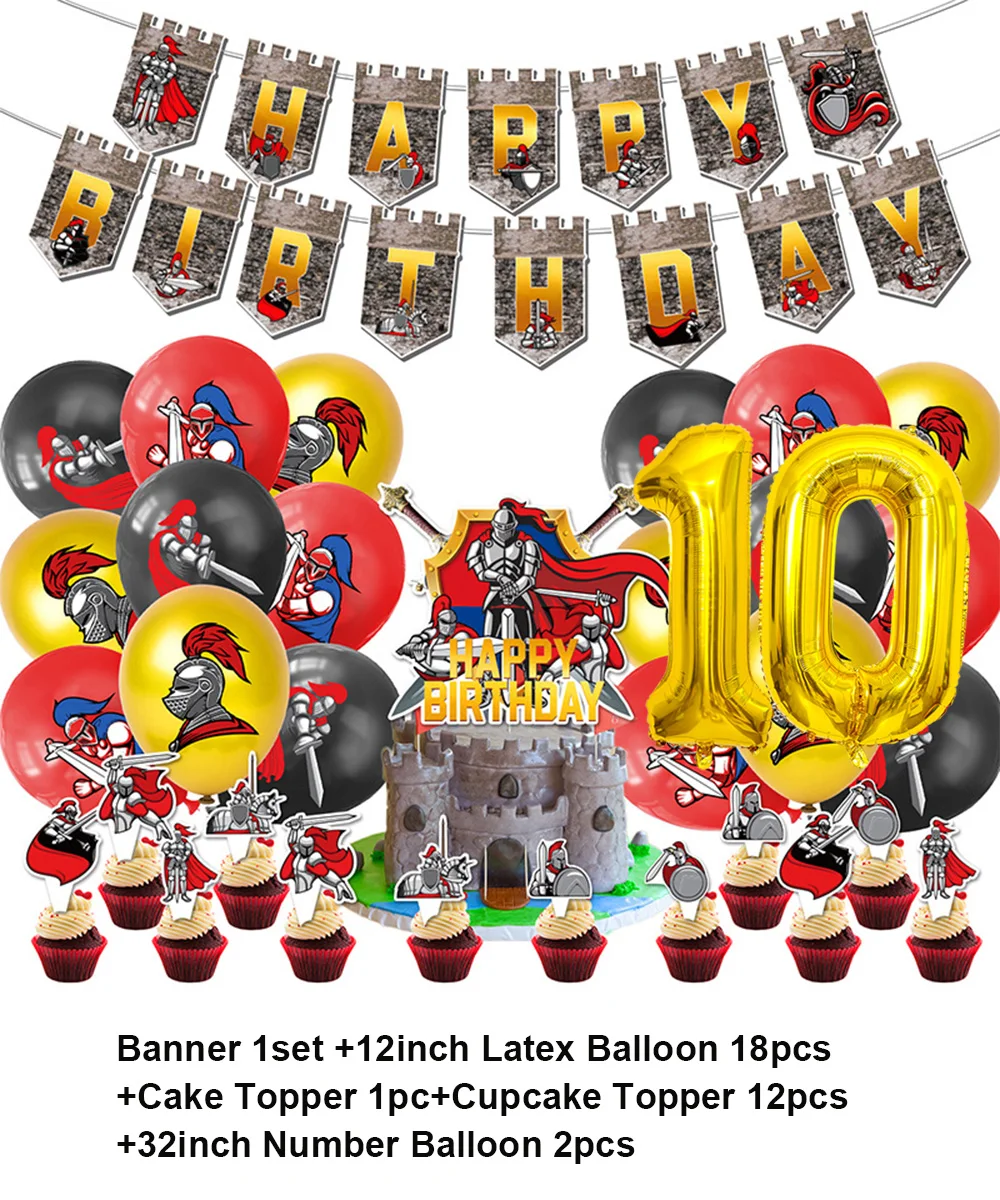 Mittelalterliche Burg gepanzerter Ritter Geburtstag Party Dekoration Anzahl Luftballons Kuchen Topper Hintergrund Banner Party liefert Kinder Geschenke – Detail 7