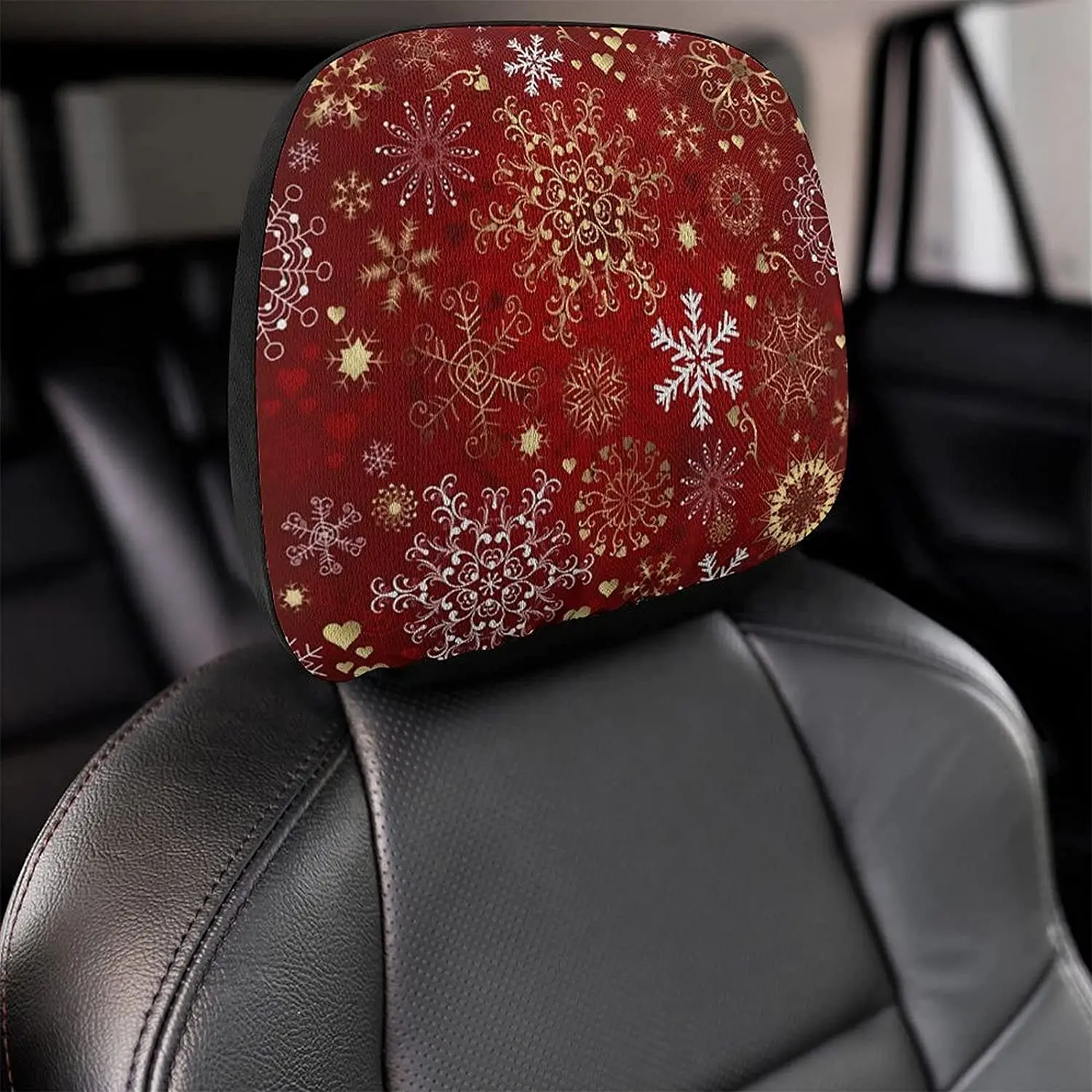 

Winter Snowflake Red Sparkle Christmas Pattern 2 Pack Car Headrest Cover Seat Rest Protector Cover Universal Fit Most C