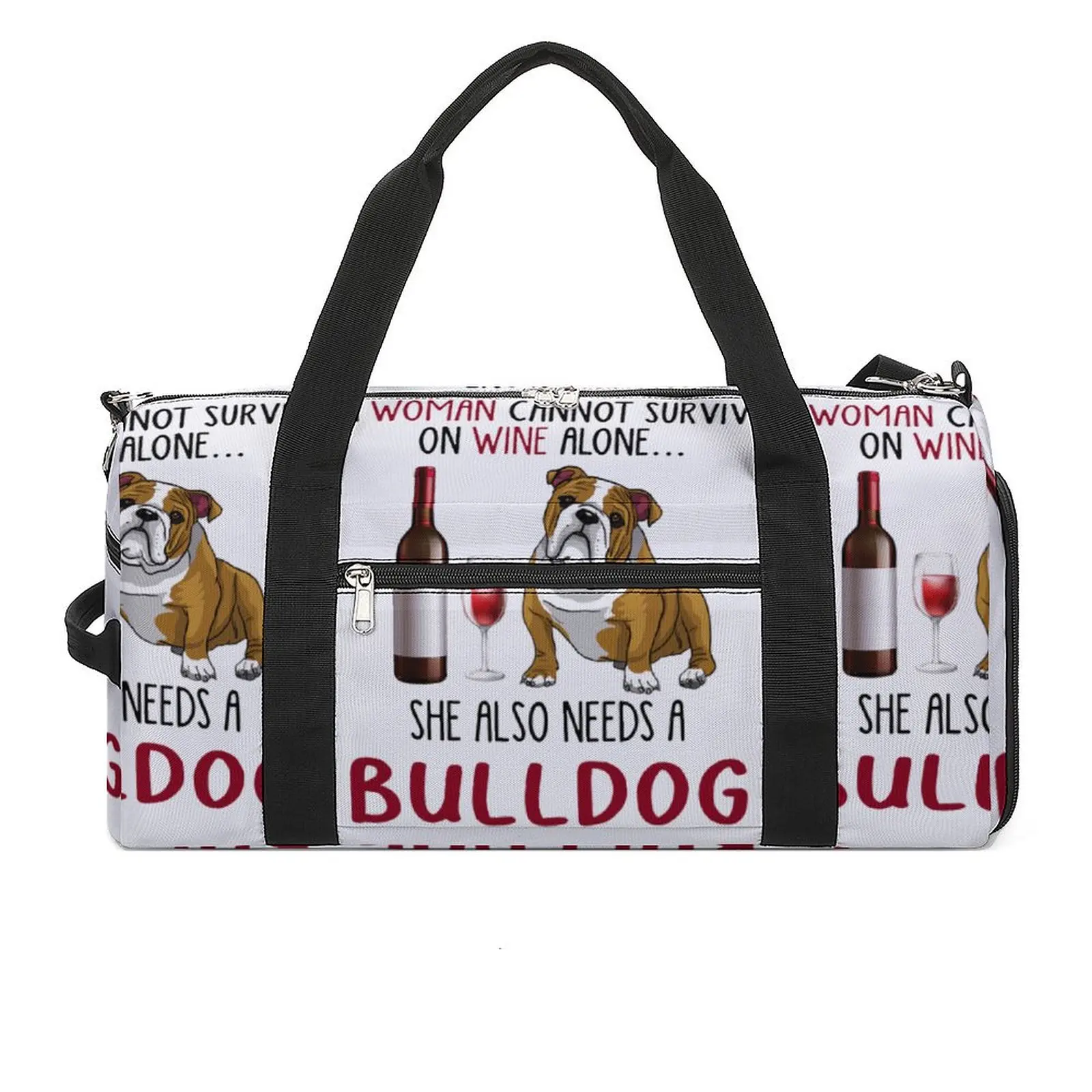

Gym Bag Needs A Bulldog Sports Bag Large Capacity A Woman Cannot Survive On Wine Alone Male Female Oxford Design Handbag